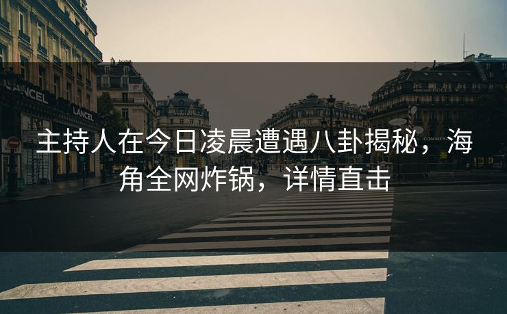 主持人在今日凌晨遭遇八卦揭秘，海角全网炸锅，详情直击