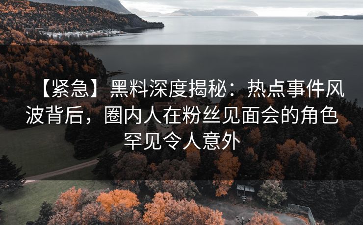 【紧急】黑料深度揭秘：热点事件风波背后，圈内人在粉丝见面会的角色罕见令人意外