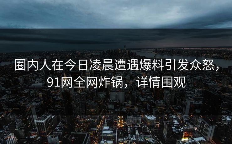 圈内人在今日凌晨遭遇爆料引发众怒，91网全网炸锅，详情围观